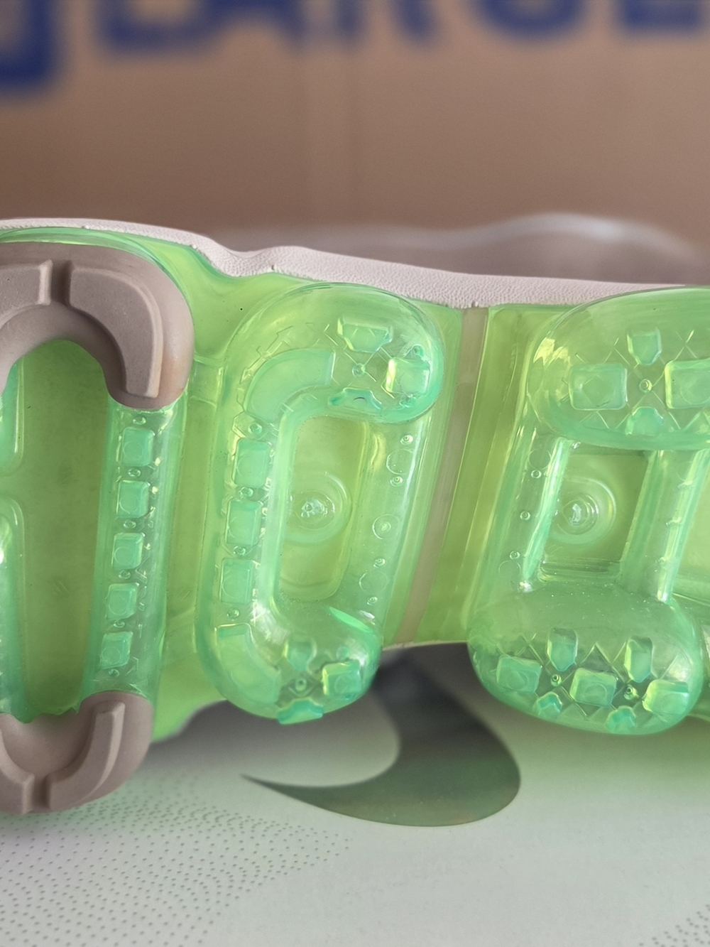 Nike Air VaporMax Style Sneakers in Taupe with Neon Green Sole - Picture 3 of 5